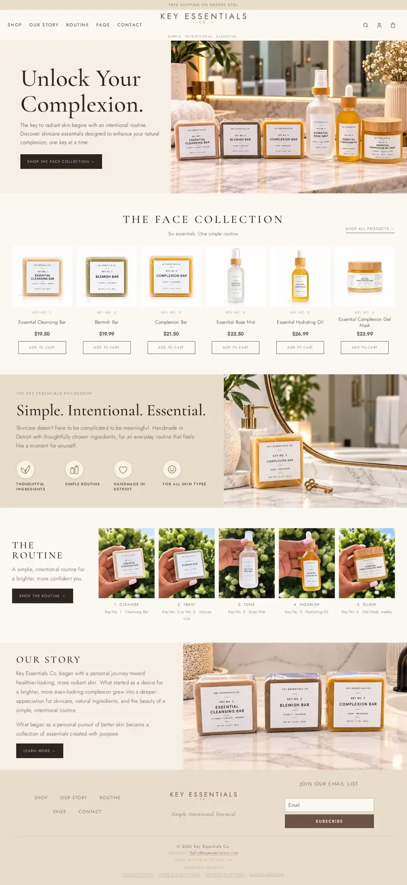 Full homepage of keyessentialsco.com, Key Essentials Co. skincare store
