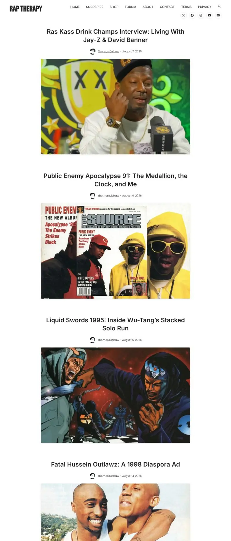 Full homepage of raptherapy.co, Rap Therapy Detroit hip hop blog